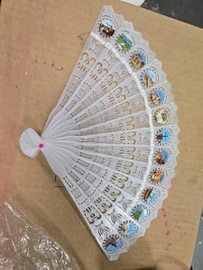 Vintage weißer Kunststoff Zelluloid SOUVENIR ISRAEL klappbarer Handfächer - Bild 1 von 10