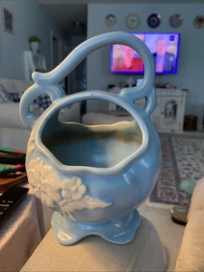 Vintage BLUE CAMEO WELLER POTTERY BASKET - Picture 1 of 6