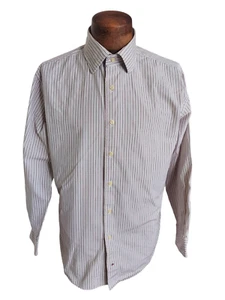 Camisa TOMMY HILFIGER Para Hombre Años 80 2 Capas Rayas Botón Delantero Talla Mediana - Imagen 1 de 9