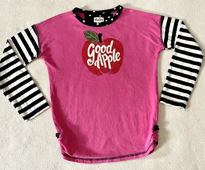 Hatley девочек розовый верхний красный Apple в полоску рукава sz 7 - Изображение 1 из 4