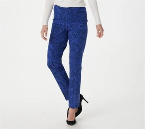 Isaac Mizrahi 24/7 Stretch Paisley Slim Leg Pants Blue 32W NWOT (845) - Picture 1 of 2