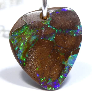AMAZING NATURAL AUSTRALIAN BOULDER OPAL Pendant 925 Silver Necklace VIDEO - Picture 1 of 18