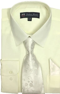 Men's Cotton Blend Dress Shirt with Tie and Handkerchief in 22 different colors - Picture 1 of 11