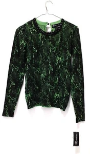 INC Green snakeskin print sweater top with beaded neckline - SMALL-NWT - Picture 1 of 13