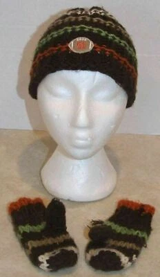 Sombrero y manopla Carter's marrón con blanco, naranja, verde, rayas bronceadas para niños pequeños 2T/4T Foto 1 de 4