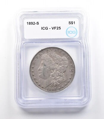 1892-S Morgan Silver Dollar VF25 ICG *2412 - Image 1 of 3