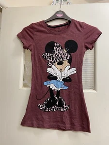 Woman’s Primark Disney Minnie Mouse Slim T Shirt Burgundy Short Sleeves Uk8 - Picture 1 of 9