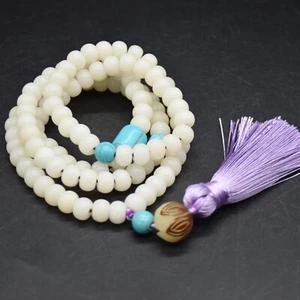 108 Natural Ivory White Bodhi Root Rondelle Mala Prayer Beads - 8mm x 6mm - Picture 1 of 5