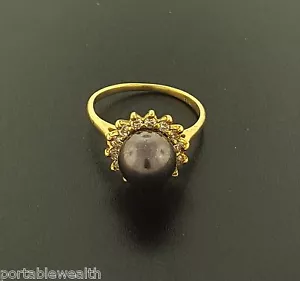 8mm Pearl Black Maroon Diamond Ladies Ring 18K Yellow Gold - Picture 1 of 7