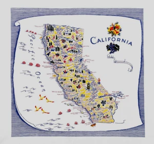 Red and White Kitchen Retro Flour Sack California Map Dish Towel NEW - Picture 1 of 4
