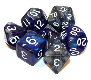 New 7 Piece Blue Steel Gemini Polyhedral Dice Set – Gray Bag – RPG D&D - Picture 1 of 2