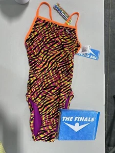 TYR The Finals Women Zany Zebra Swimsuit Flutterback Pink/Orange - Size 34/S New - Picture 1 of 7