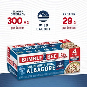 Bumble Bee Solid White Albacore Tuna in Water, 5 oz,New,4 Cans - Picture 1 of 9