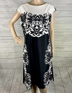 Allen B. Sheath Dress Large Black White Floral Sleeveless Knee Length Polyester - Picture 1 of 12