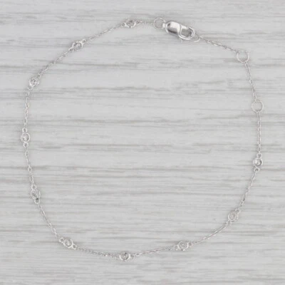 New 0.25ctw Diamond By The Yard Station Bracelet 14k White Gold Chain Adjustable - Image 1 of 4