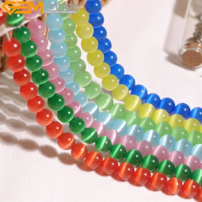 Assorted Color Cat's Eye Charm Glass Beads For Jewellry Making Strand 14" Bulks - Image 1 of 4