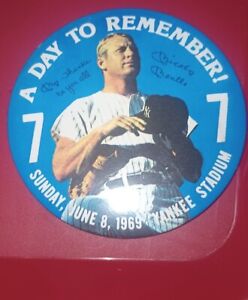 1969 Mickey Mantle Baseball A Day to Remember Yankee Stadium 4" Pin
