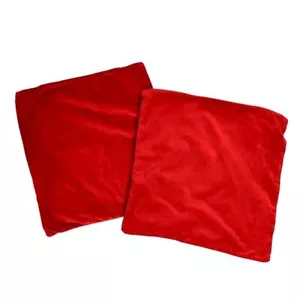 Pottery Barn 2 Pillow Covers Red Velvet Cotton Beige Linen Canvas 19x19 zipper - Picture 1 of 6