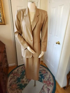 Vintage Rena Rowan for Seville Tan linen blend 2 pc skirt suit - Picture 1 of 13