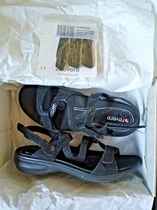 NIB Revere Miami Orthotic Sandals Strap Black Lizard Leather Comfort Shoes 9M - Picture 1 of 5