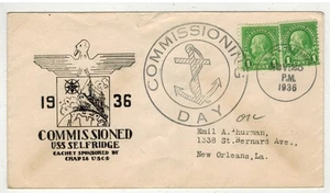 1936 US NAVY USS SELFRIDGE COMMISSIONING DAY SHIP CANCEL - Picture 1 of 1