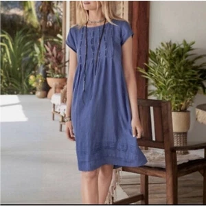 Sundance Viv Tageskleid Damen S Blau 100% Leinen Oversize Lagenlook Minimalistisch - Bild 1 von 5