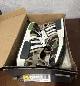Größe 10,5 Adidas A Bathing Ape x NMD_R1 Camo Grün Weiß Braun Selten Off White - Bild 1 von 13