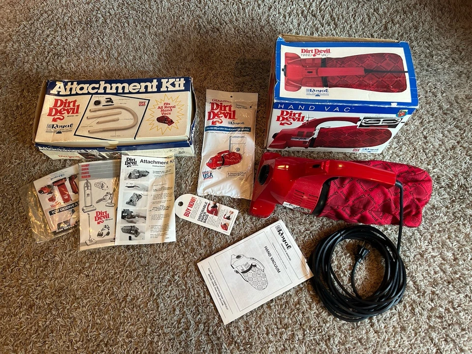 Royal Dirt Devil Hand Vacuum Cleaner Model 103 With Attachments, 3 Bags, In Box - Image 1 of 4