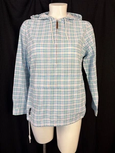 Charles River Pastel Plaid Jacket Vtg Hood Half Zip Pockets Cotton Sz XL Ud - Picture 1 of 11