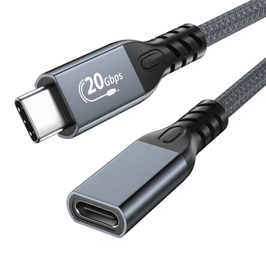 USB-C 3.2 Extension Lead 100W Fast Charge 20Gbps Braided Type-C Male Female - Image 1 of 4