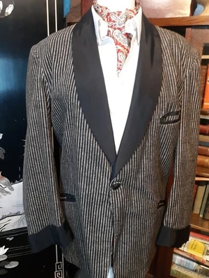 Chaqueta de fumar vintage años 40 50 para hombre 40 R Med. Rayas negras grises y negras Foto 1 de 4