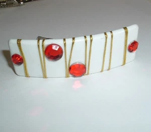 VINTAGE ART MODERNE WEISS UND ROT LUCITE 3,5" HAARSPANGE - Bild 1 von 3