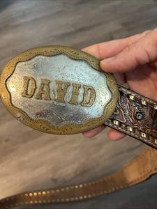 David Belt Buckle Hand Engraved Scroll W 30 Belt Removable - Picture 1 of 13