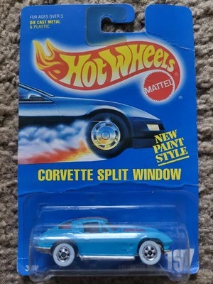 1991 Hot Wheels Chevy Corvette Split Window 5 Spoke Wheel Whitewall  #197 Blue - Image 1 of 2