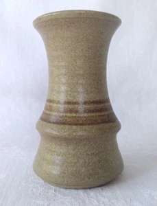 Handmade Ceramic Vase Studio Art Beige Tan Brown Bands Stripes Minimalist Signed - Picture 1 of 10