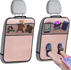 Back Seat Cover for Kids + 3 Pocket Storage Organizer, 2 Pack Kick Mats Backseat - Picture 1 of 12