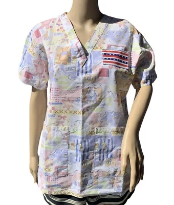 Lindo Mujeres Pequeño Exfoliante Top Enfermera Cuidador Oso Animales Cuello en V Uniforme Camisa Foto 1 de 4