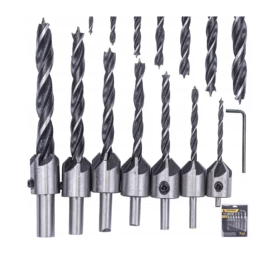 POWERMAT Set Punte Per Legno Con Svasatore e Chiave a Brugola Per la Regolazione 7 Pezzi