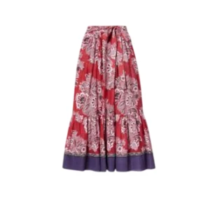 ETRO Printed Maxi Skirt Womens 50 XL Red Blue High Rise Waist Cotton Silk Lined - Picture 1 of 15