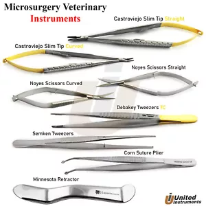 Microsurgery Veterinary Kit Castroviejo Straight Curved TC Debakey Semken Plier - Picture 1 of 9