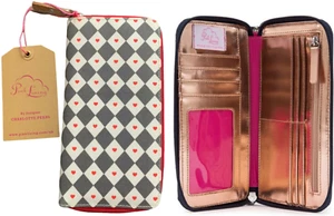 Purse Card Holder Wallet Not So Plain Jane Diamonds and Hearts Zip Pink Lining - Picture 1 of 9