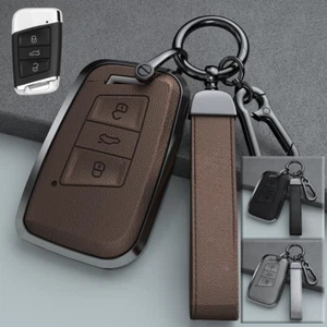 Zinc Alloy Leather Car Key Case Cover For VW Passat Arteon Atlas Teramont Jetta - Picture 1 of 10