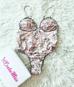 Costume intero coppe estraibili monokini triangolo rosa vintage slip brasiliana - Picture 1 of 12