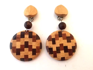 Ohrringe Kreise Checkered Holz Vintage Französisch Ohrringe - Bild 1 von 3