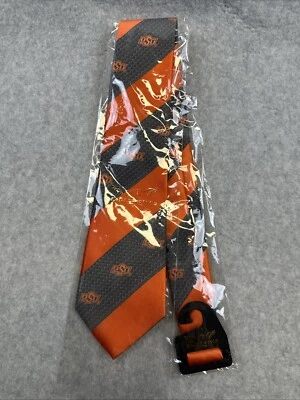 Oklahoma State Cowboys OSU Men’s Orange Gray Geo Stripe Eagles Wings Neck Tie - Image 1 of 4