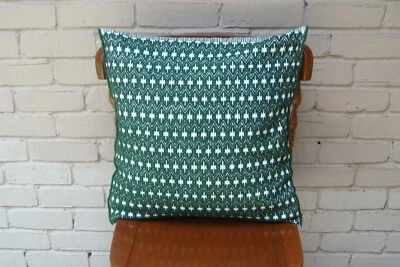 Mexican Handwoven Green Cushion Cover Sham Woolen Cotton Mayan Mexican Chiapas - Image 1 of 2