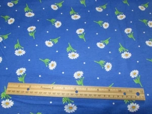 2 Yards Blue With White Daisy/Poppy Flower Flannel Fabric - Picture 1 of 1