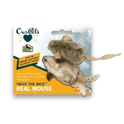 OurPets Twice the Mice Squeaking Mice Catnip Toy Brown, Mottled Tan