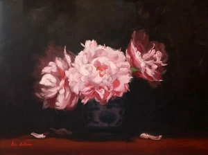 VICKI SULLIVAN ORIGINAL "Peony Blush" flower flowers STILL LIFE OIL PAINTING - Picture 1 of 1