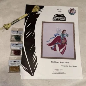 Black Swan “Tulip” Cross Stitch Pattern & Mill Bill Brass & Gold Dmc Partial Kit - Picture 1 of 2